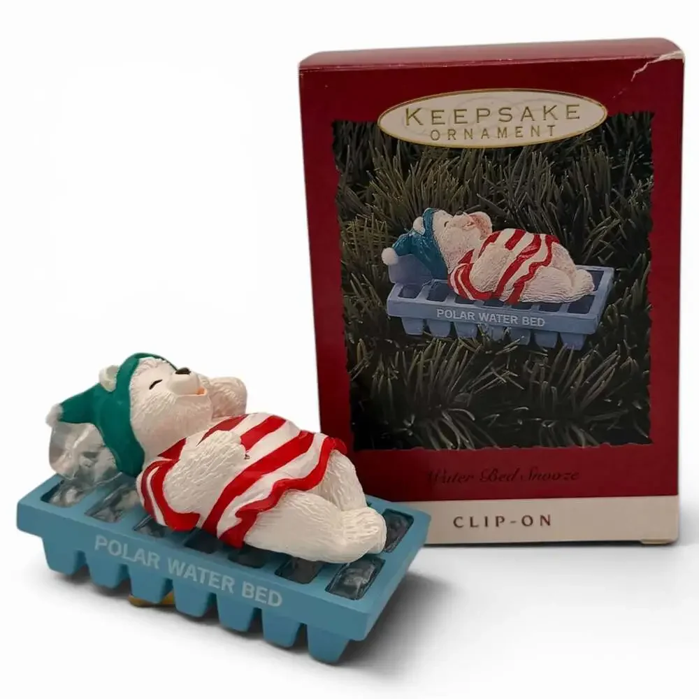 1993 Hallmark Keepsake Water Bed Snooze Polar Bear Clip-On Ornament